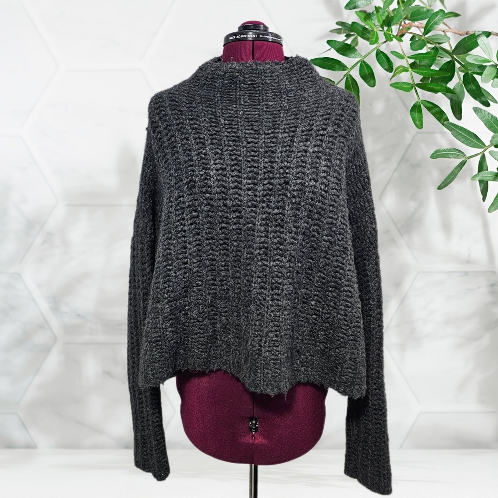 Aerie Alpaca Wool Blend Mock Neck Chunky Loose Knit Cropped Sweater Womens